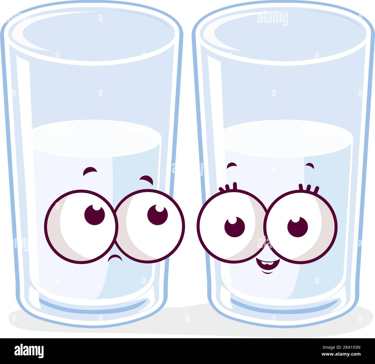 Half full and half empty cartoon glasses of water characters. Vector Illustration Stock Vector