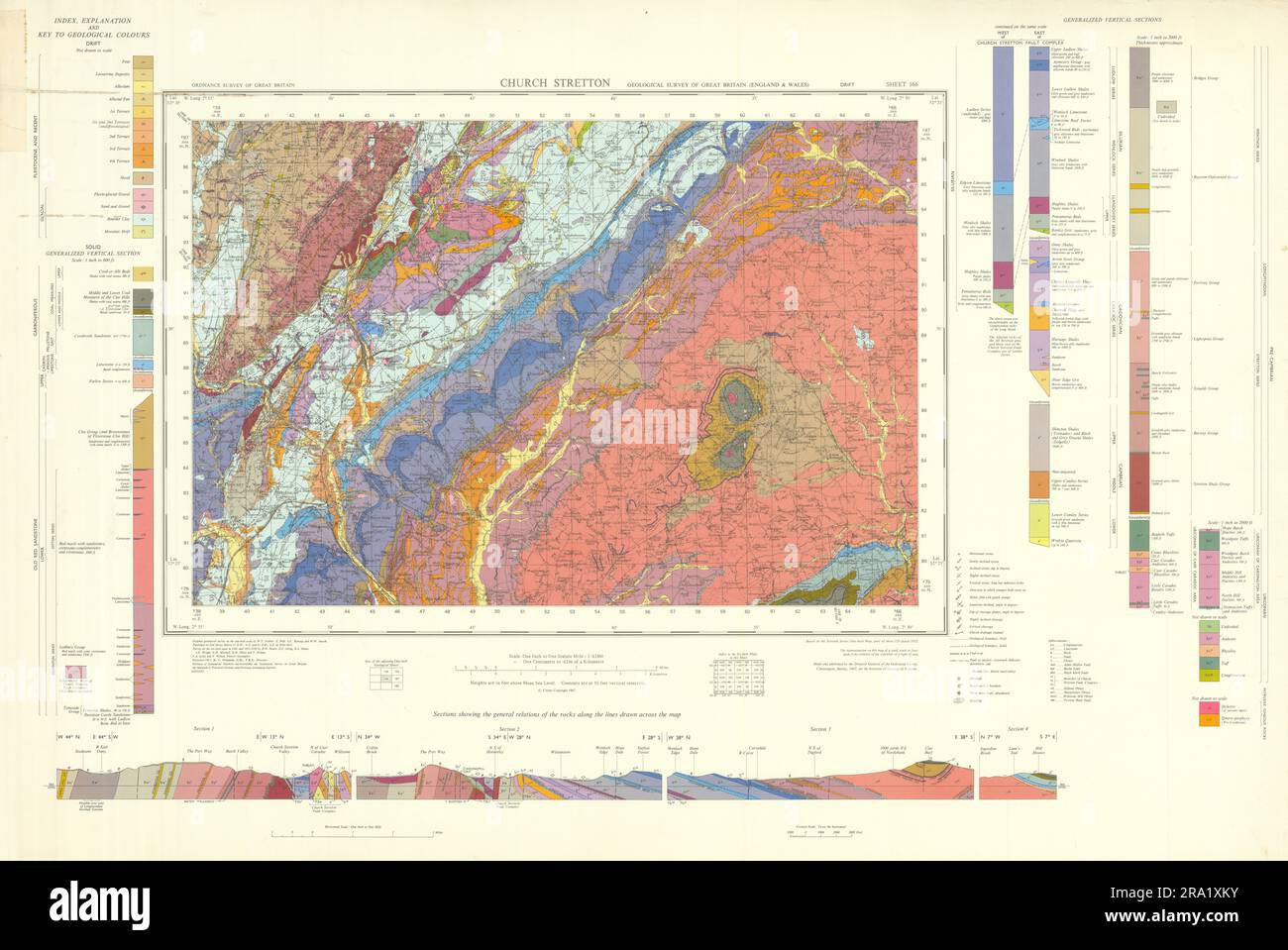 Church Stretton geological survey sheet SO49 Shropshire Hills Long Mynd 1967 map Stock Photo