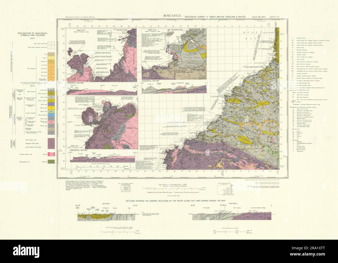 Boscastle geological survey sheet 322 North Cornwall Coast Tintagel 1969 map Stock Photo