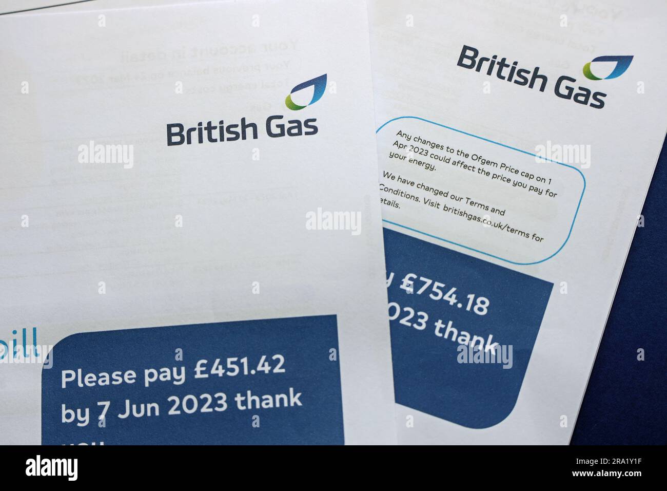 Close up of British Gas bill with logo as Centrica announce that Gas bills are likely to remain high Stock Photo
