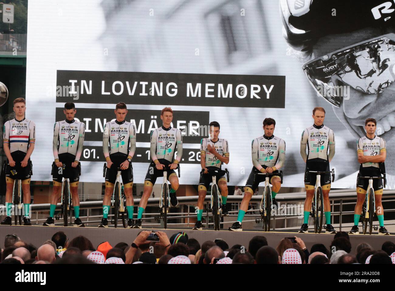 Team Bahrain Victorious ride in memory of teammate Gino Mader who died ...