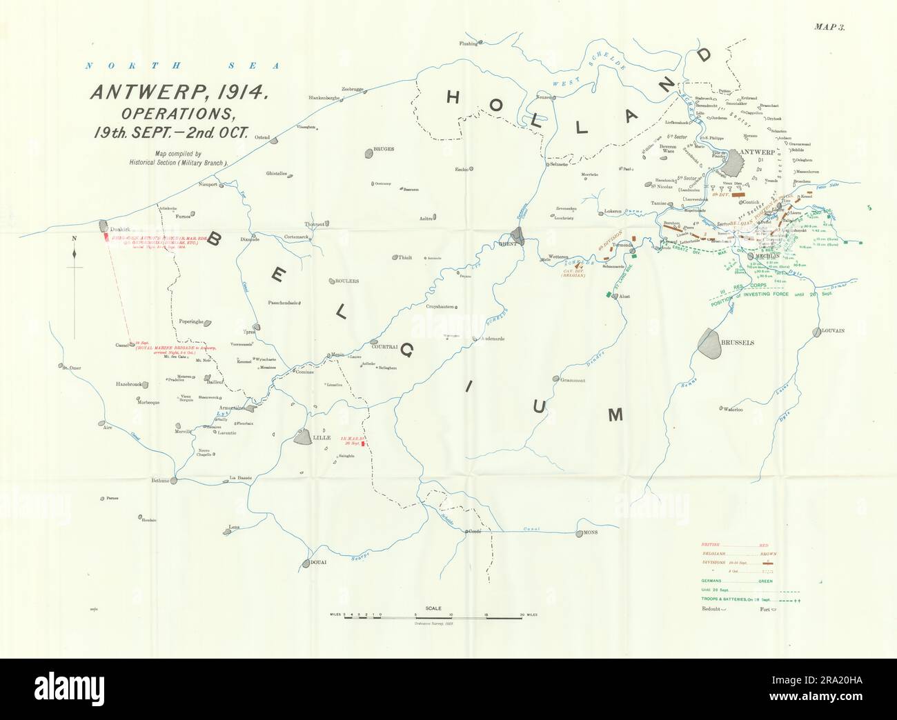 Battle of Antwerp, 1914. Operations 19th Sept-2nd Oct. First World War. 1933 map Stock Photo