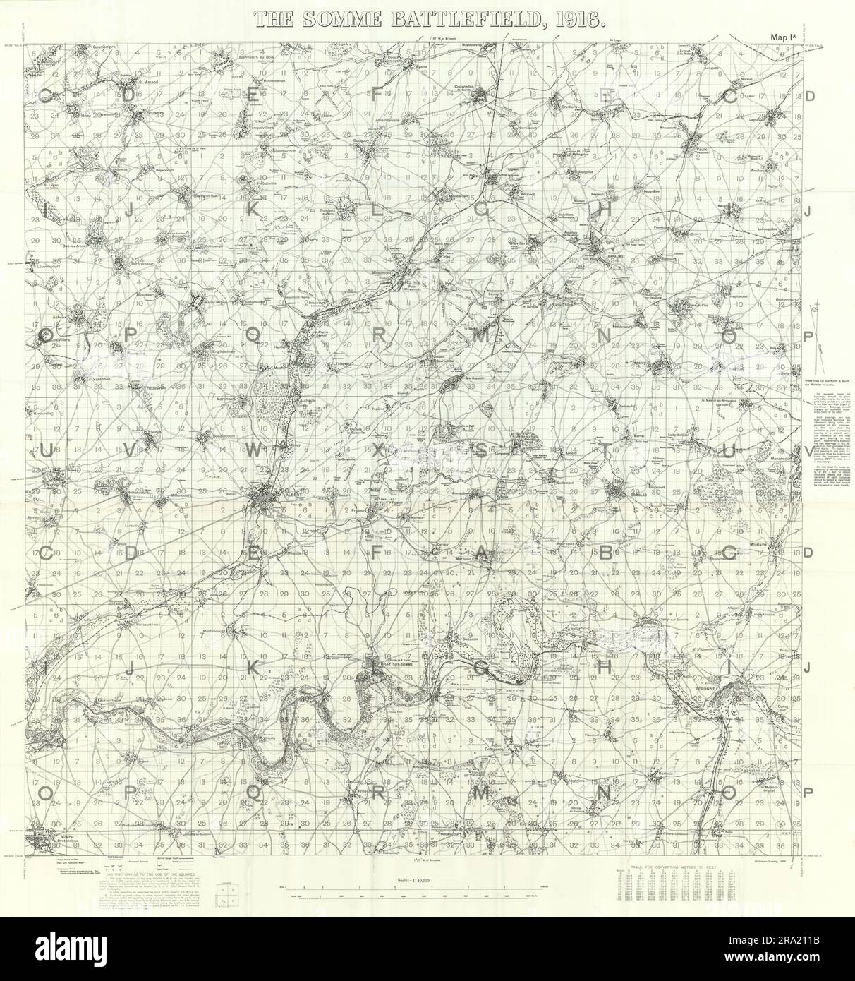 The Somme Battlefield, 1916. Battle of the Somme. First World War. 1932 map Stock Photo