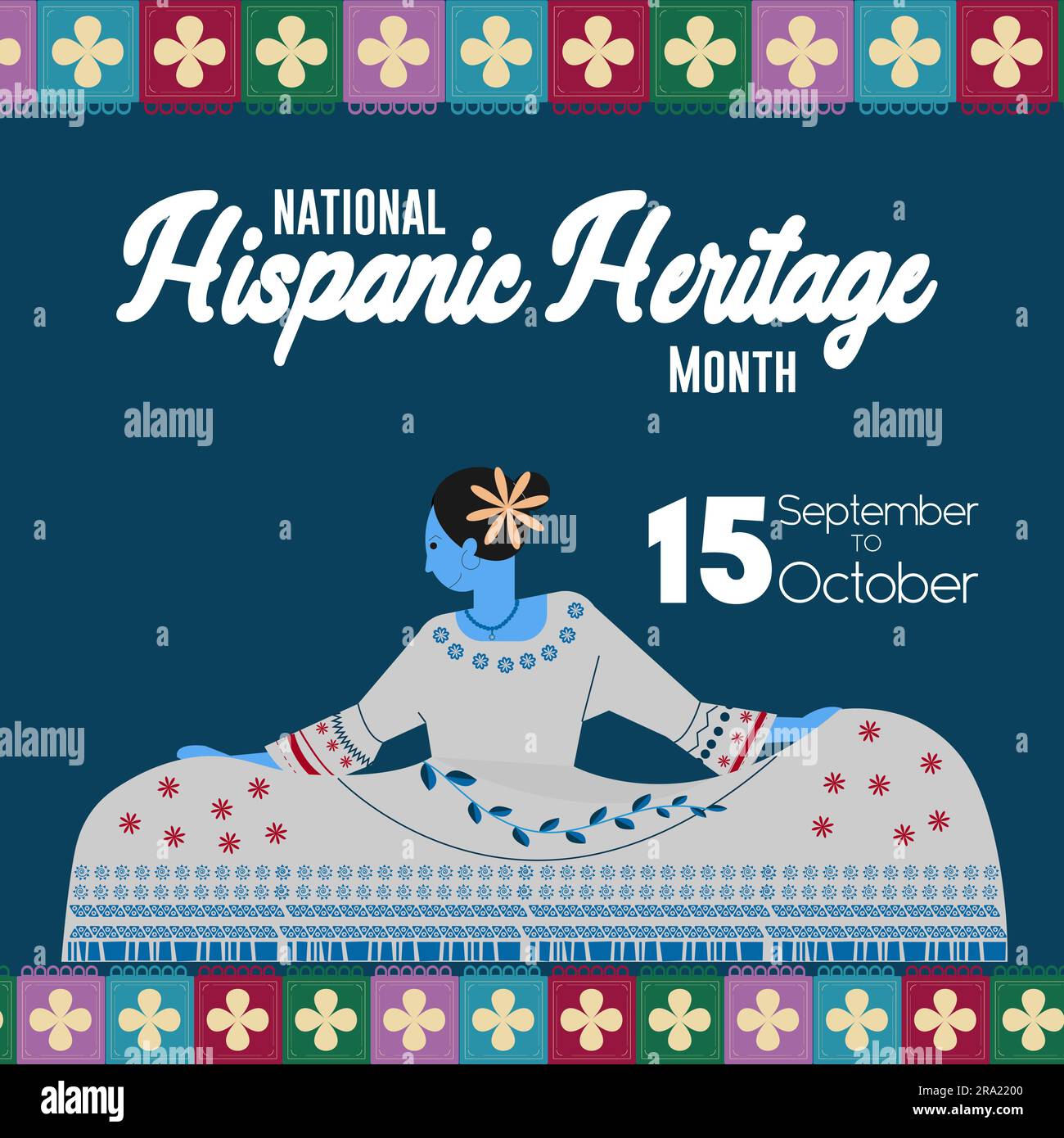 National Hispanic heritage month September to October Hispanic people blue flat art design poster vector illustration. Stock Vector