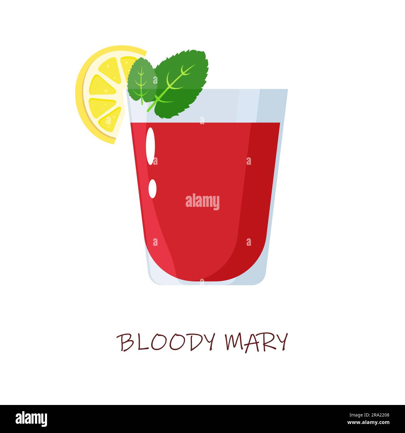 Bloody mary drink with lemon and mint. Vector illustration. Stock Vector