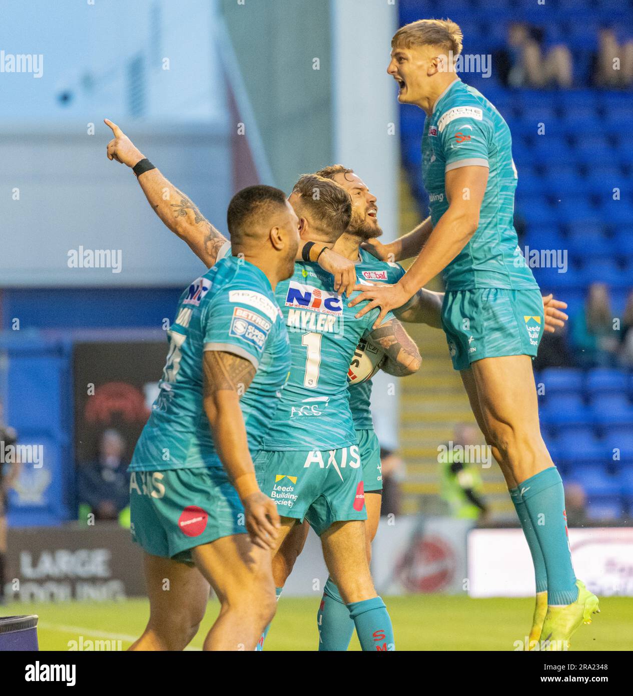 Warrington, Cheshire, England 29th June 2023. Leeds Rhinos celebrates
