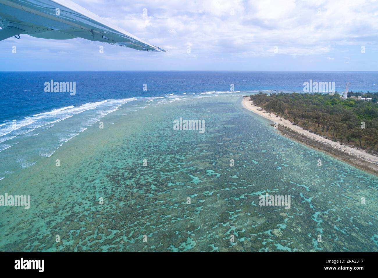 Aerial view of Lady Elliot Island and surrounding coral reef. Southern Great Barrier Reef Queensland Australia Stock Photo