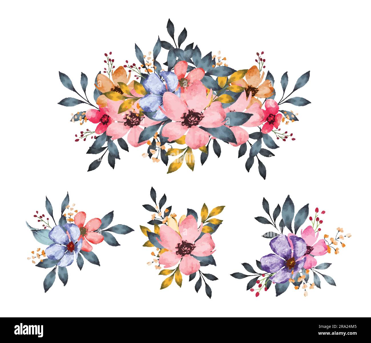 Collection of pastel watercolor floral arrangement bouquet Stock Vector
