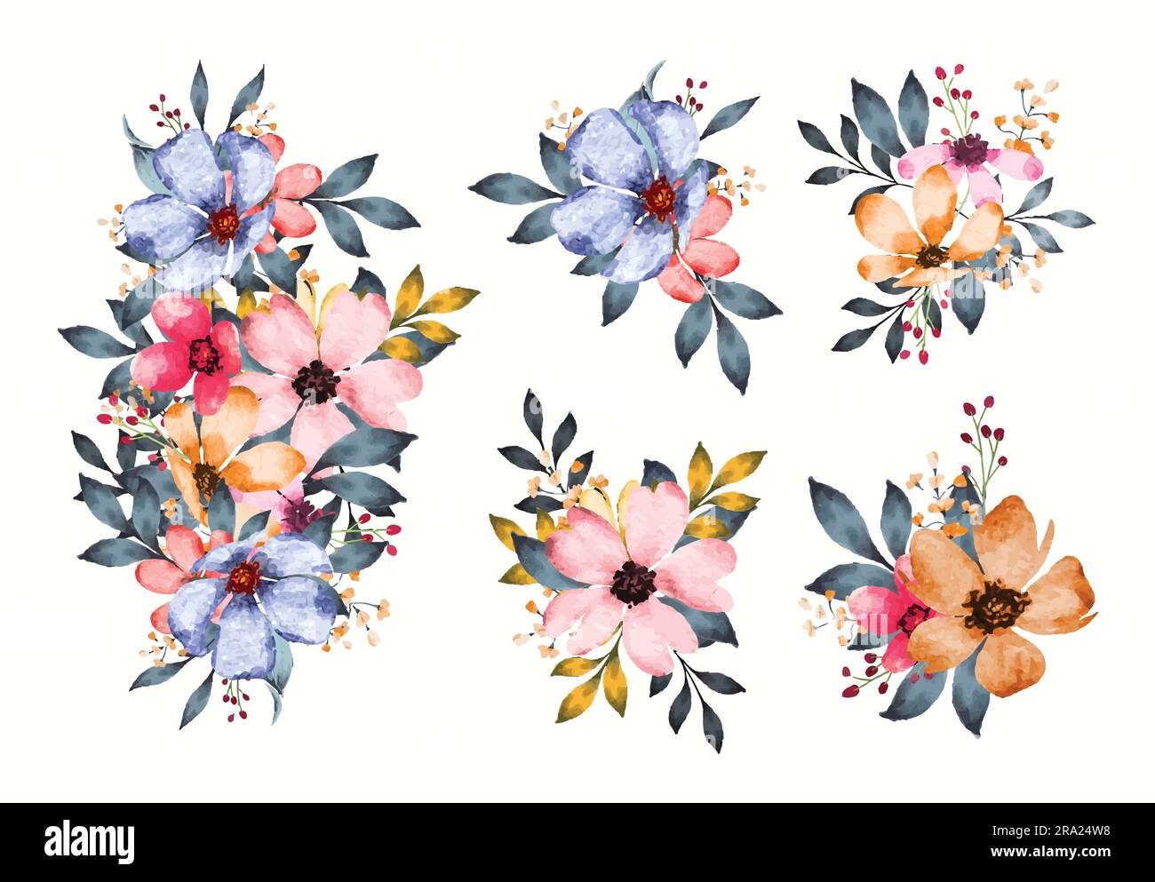 Watercolor flower bouquet for floral border in watercolor style Stock Vector