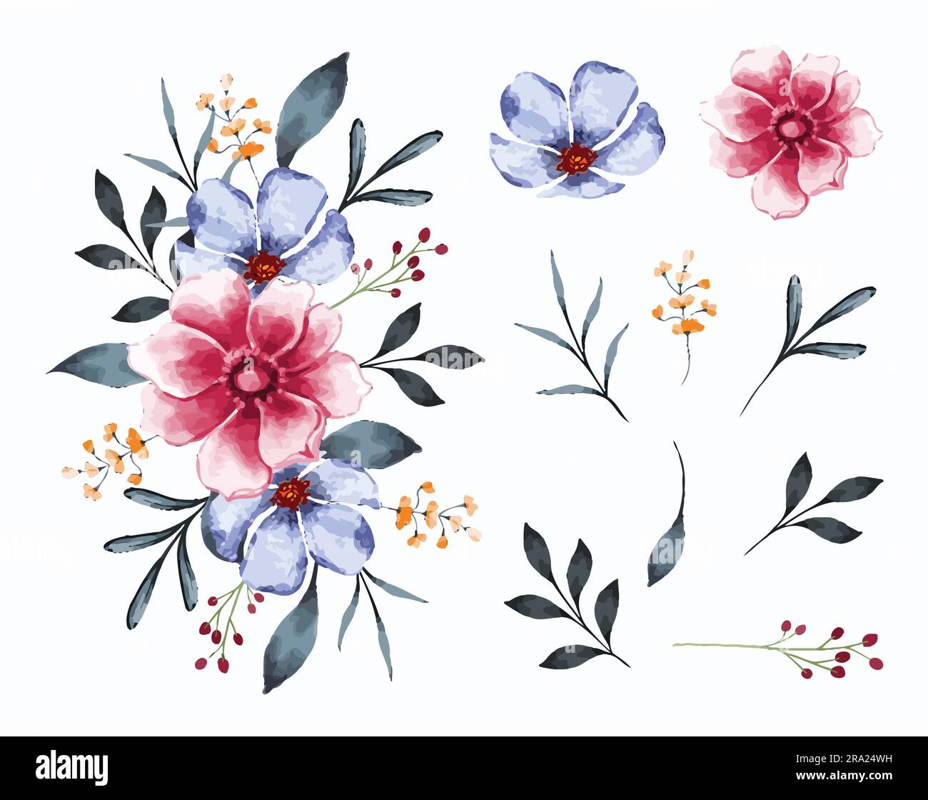 Isolated flower bouquet and leaves for floral background Stock Vector ...