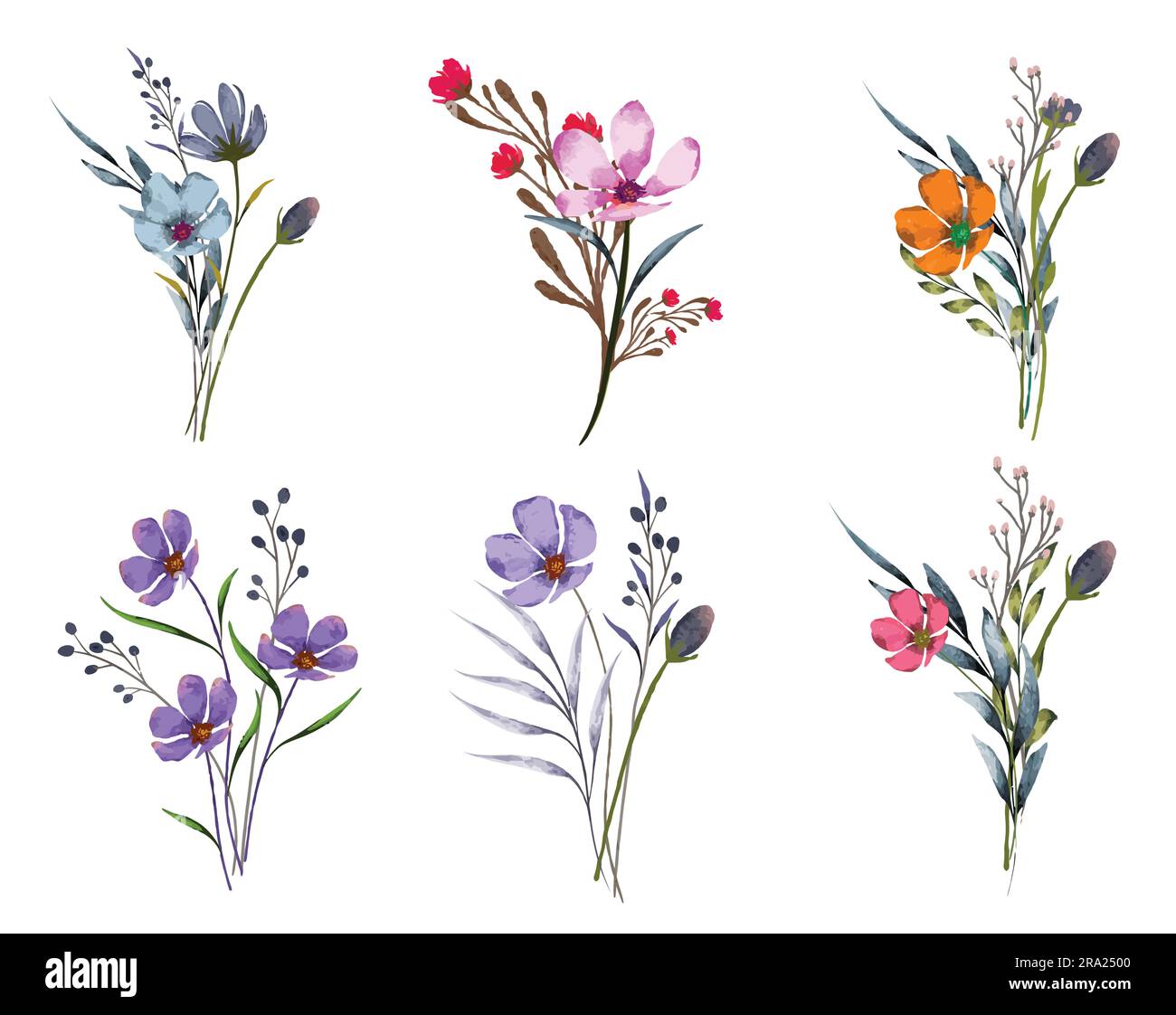 Watercolor flower branch with buds Stock Vector