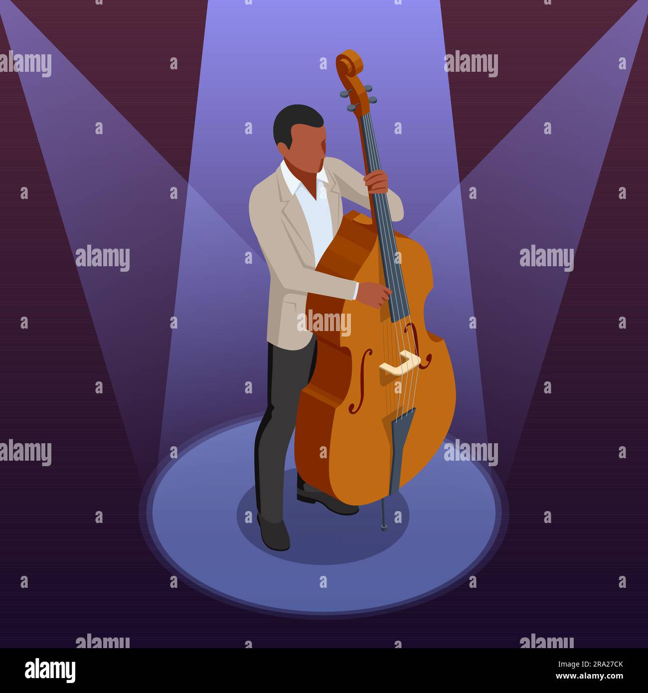 Isometric musician playing the double bass. Jazz festival. Musical