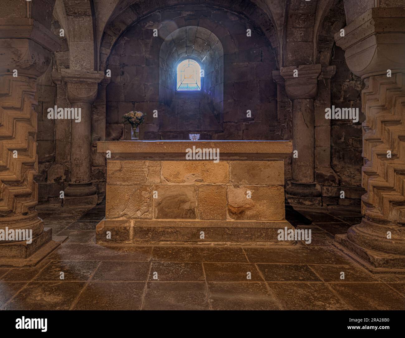 Altar in the crypt of Lund Cathedral inagurated 30th of June 1123, Lund, Sweden, June 30, 2023 Stock Photo
