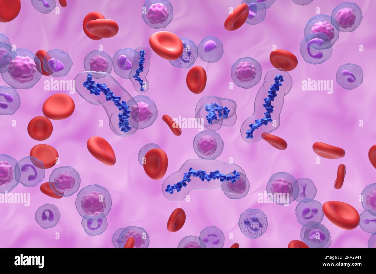Heparin (UFH) anticoagulant molecules in the blood flow isometric