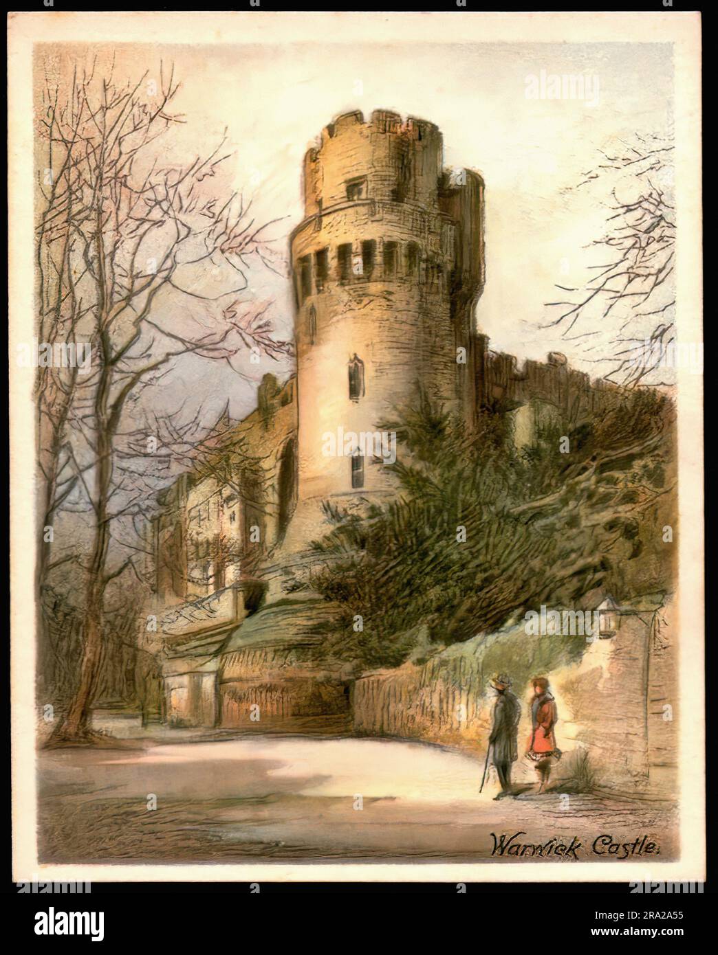 Warwick Castle - Vintage Cigarette Card Stock Photo