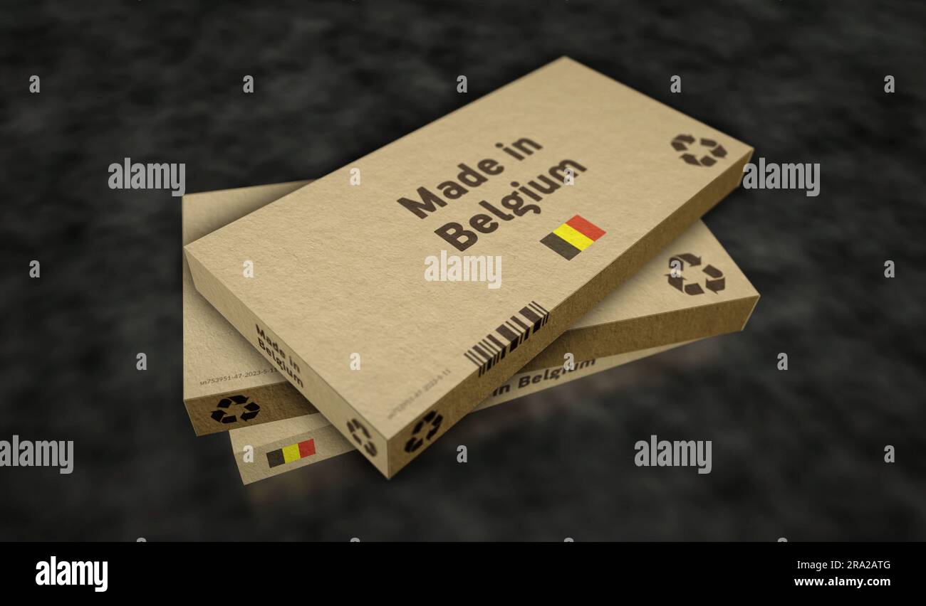 Made in Belgium box production line. Manufacturing and delivery. Product factory, import and