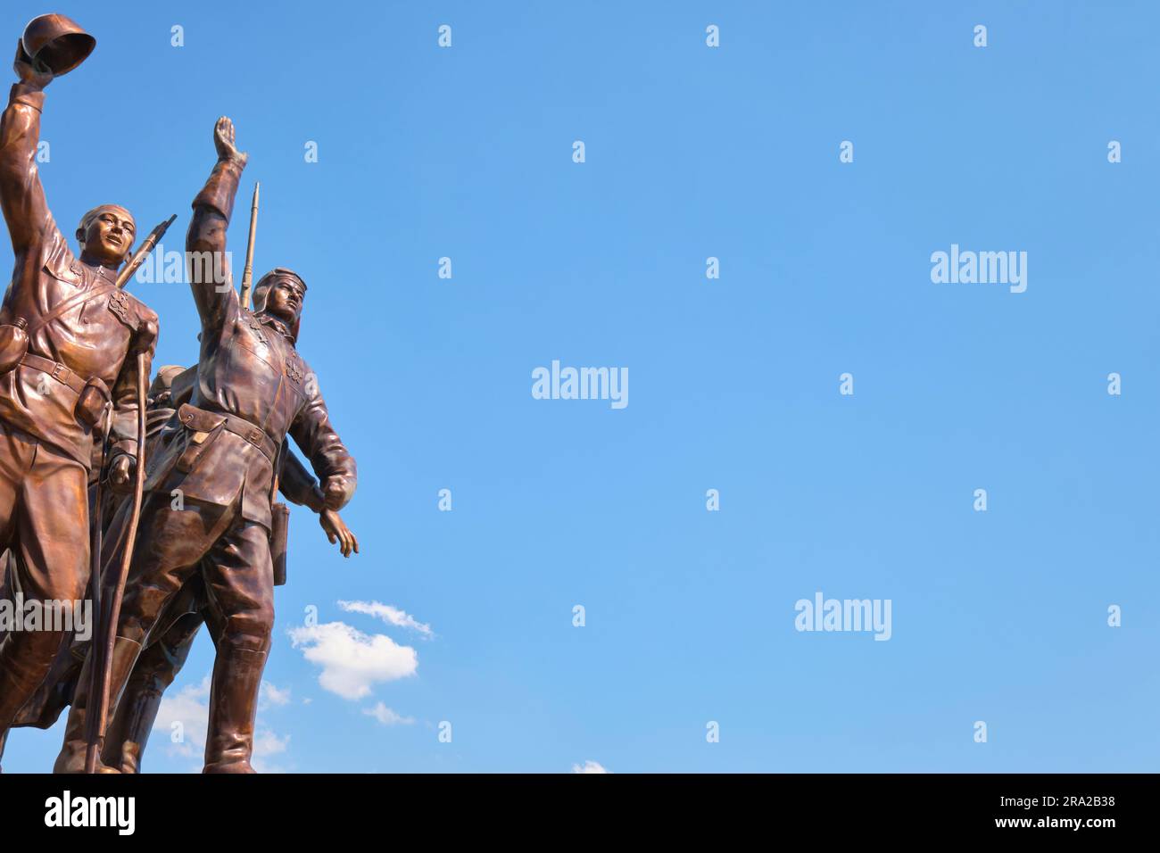 The rooftop sculpture of various uniformed forces, celebrating victory. At the Shon Sharaf Great Patriotic War, WWII museum park complex in Tashkent, Stock Photo