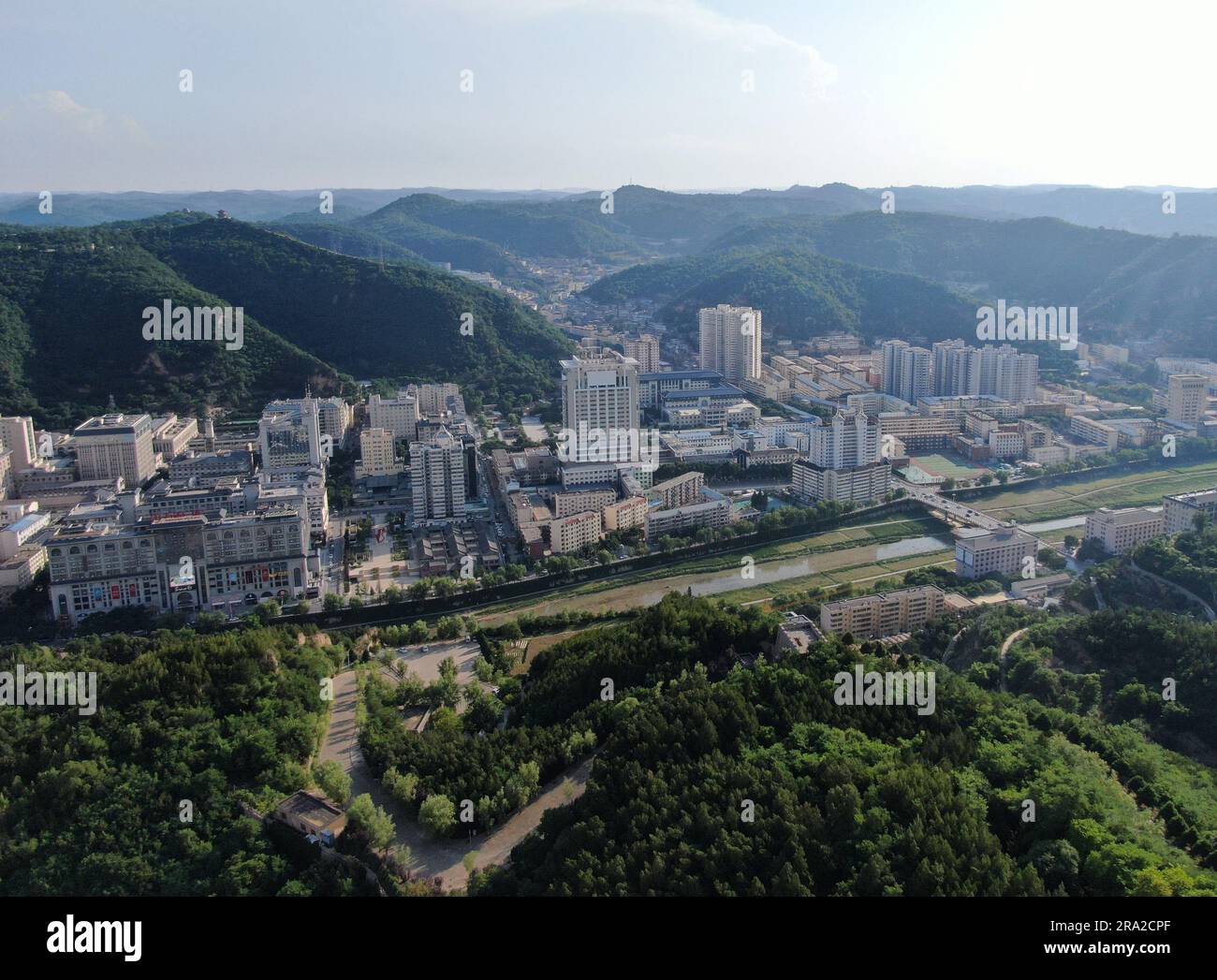 Aerial view of Ansai District of Yan'an, NW China's Shaanxi - Xinhua