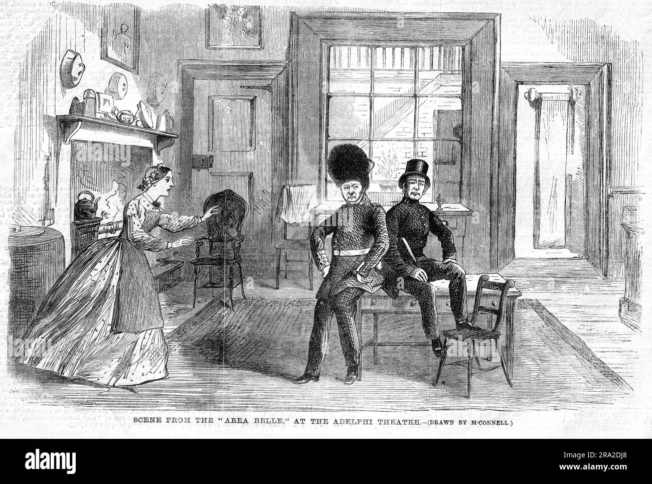 Scene from The 'Area Belle' at the Adelphi Theatre drawn by McConnell Stock Photo