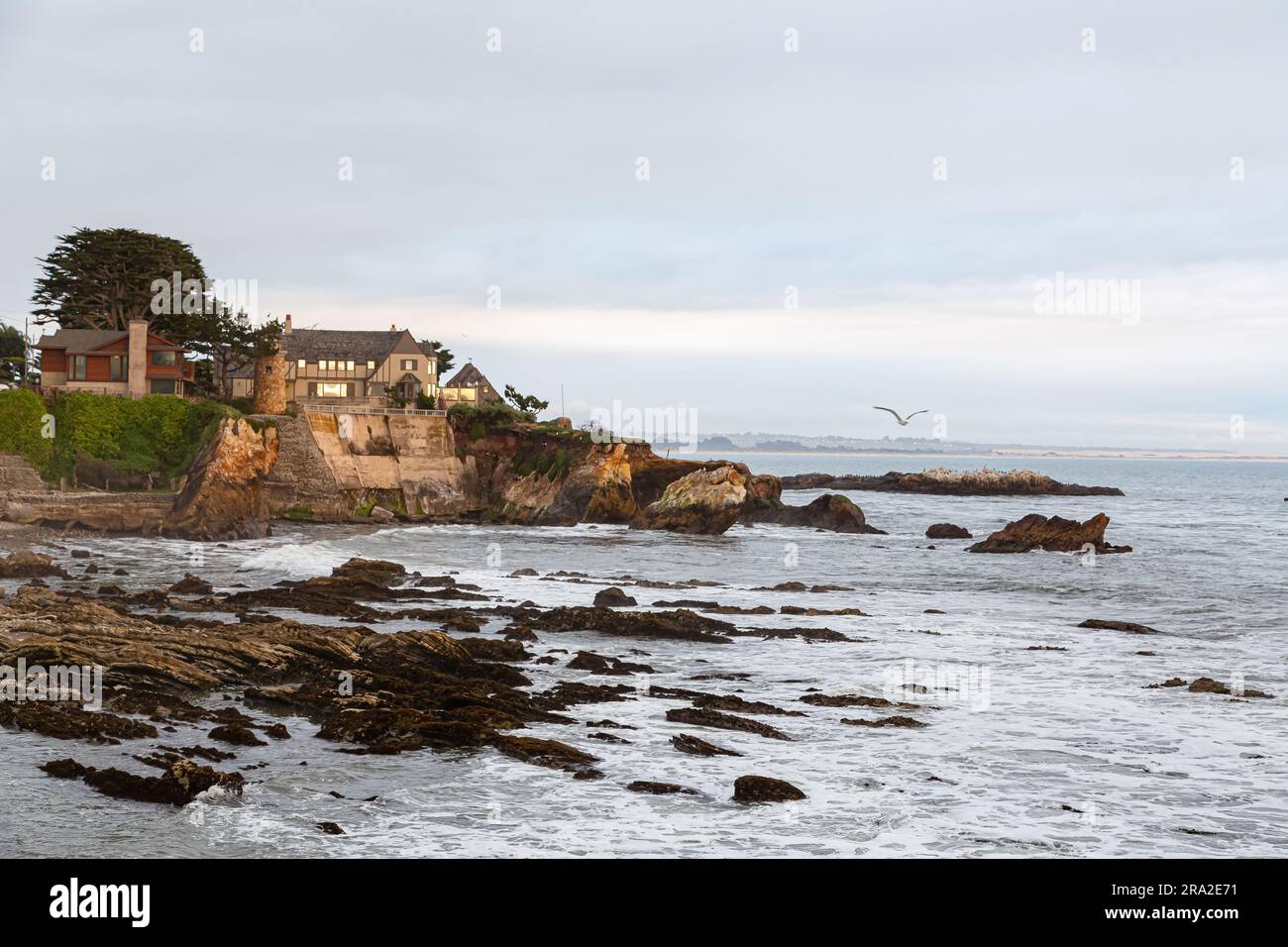 Rocky Riffs at Sunset, Eldwayen Ocean Park, Pismo Beach, California Central Coast. California landscape, USA - coast of Shell Beach, Pismo Beach. View of Pismo Beach California. Sunset at ocean Stock Photo