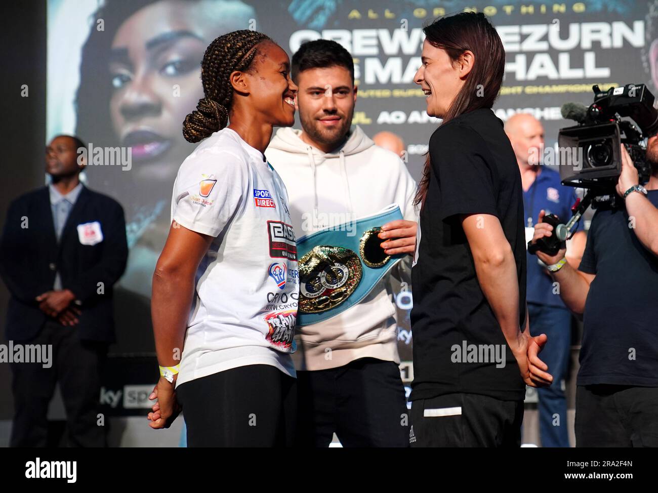 Boxers Natasha Jones and Kandi Wyatt during a weigh in at the AO Arena, Manchester. Picture date: Friday June 30, 2023. Stock Photo
