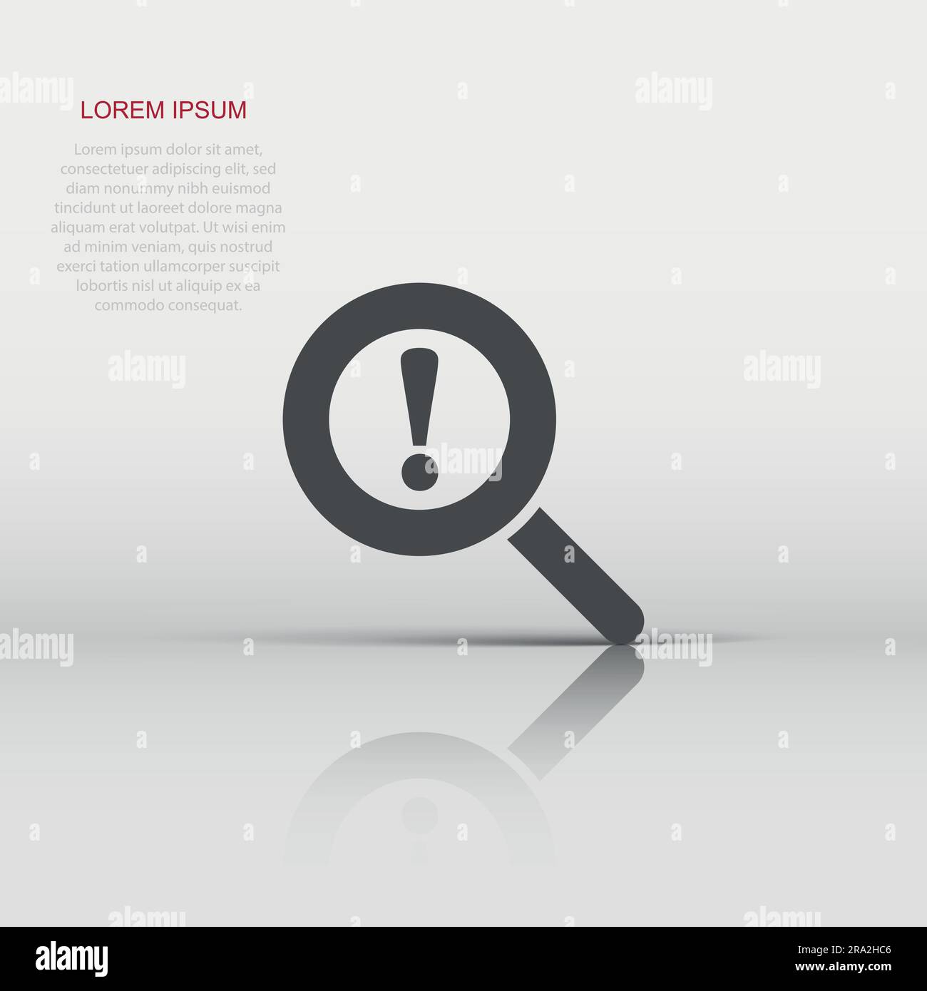 Risk analysis icon in flat style. Exclamation magnifier vector ...