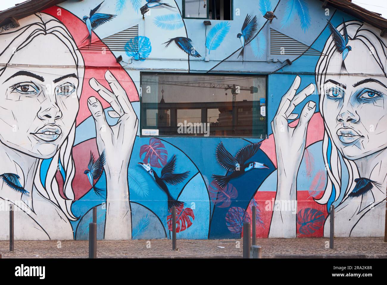 Portugal, Lisbon, Cais do Sodre district, frescoe on the facade of the ...