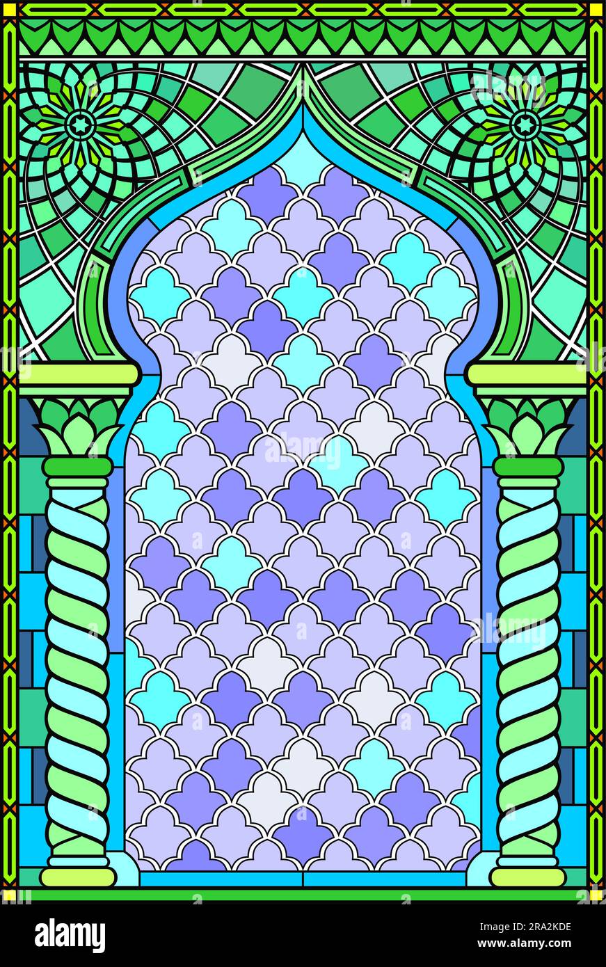 Stained glass window with oriental arch ornament. Vector template Stock  Vector Image & Art - Alamy