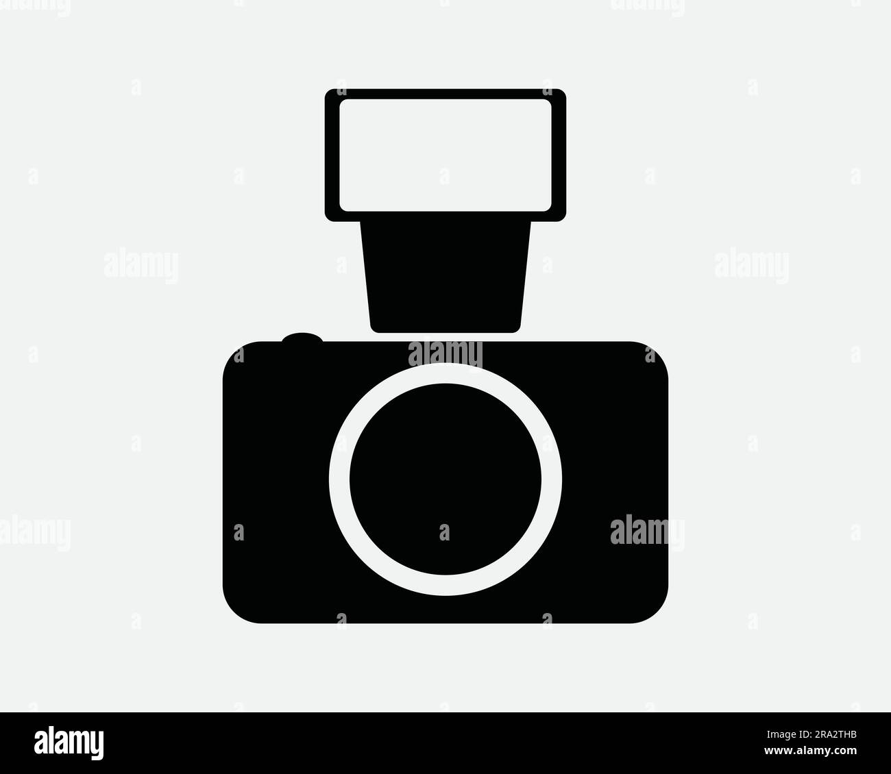Camera with Flash Icon. DSLR Digital Photography Photo Capture Photo Picture Photograph. Black White Graphic Clipart Artwork Symbol Sign Vector EPS Stock Vector