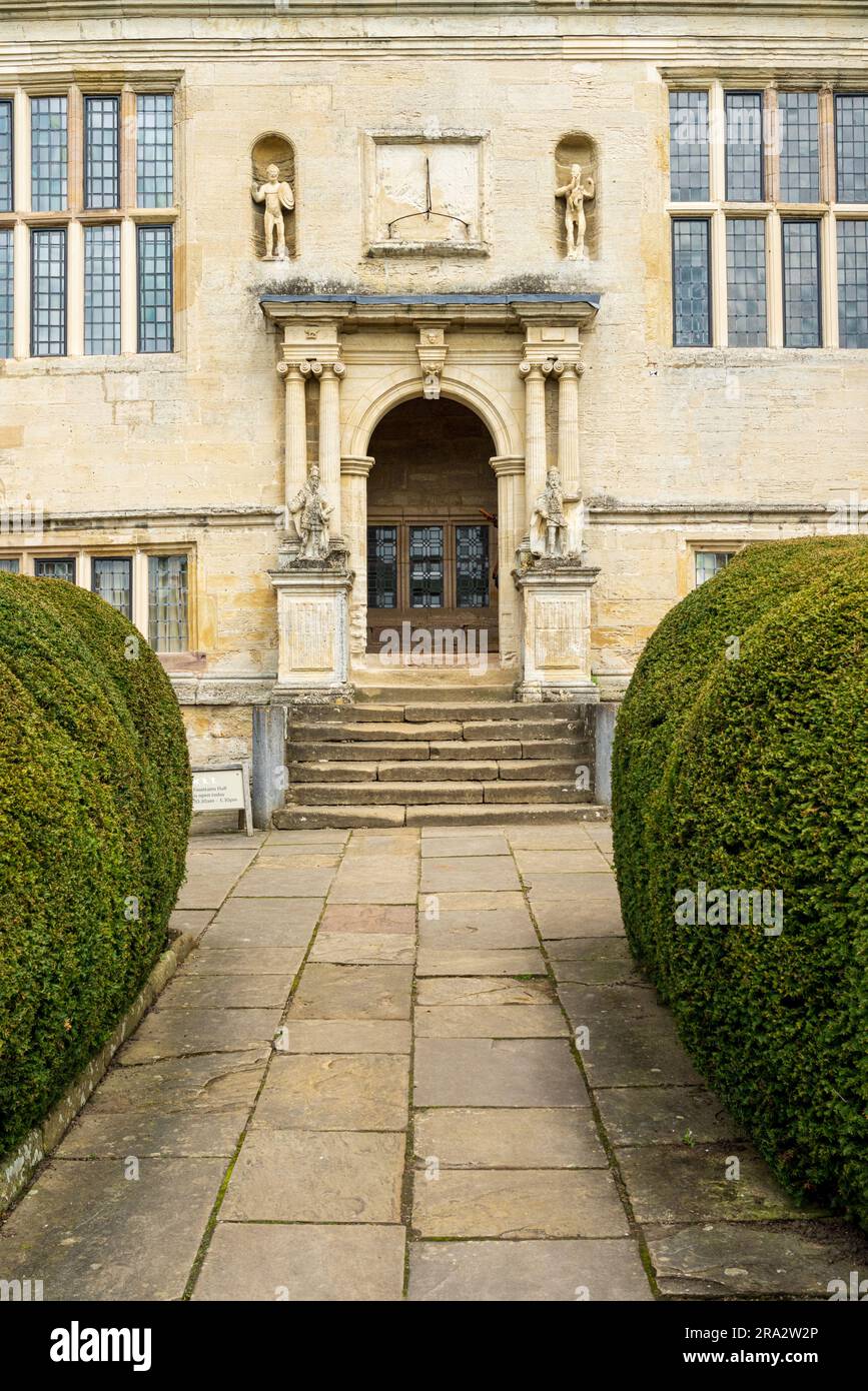 Stone gateway and steps to Fountains Hall in Yorkshire, United Kingdom