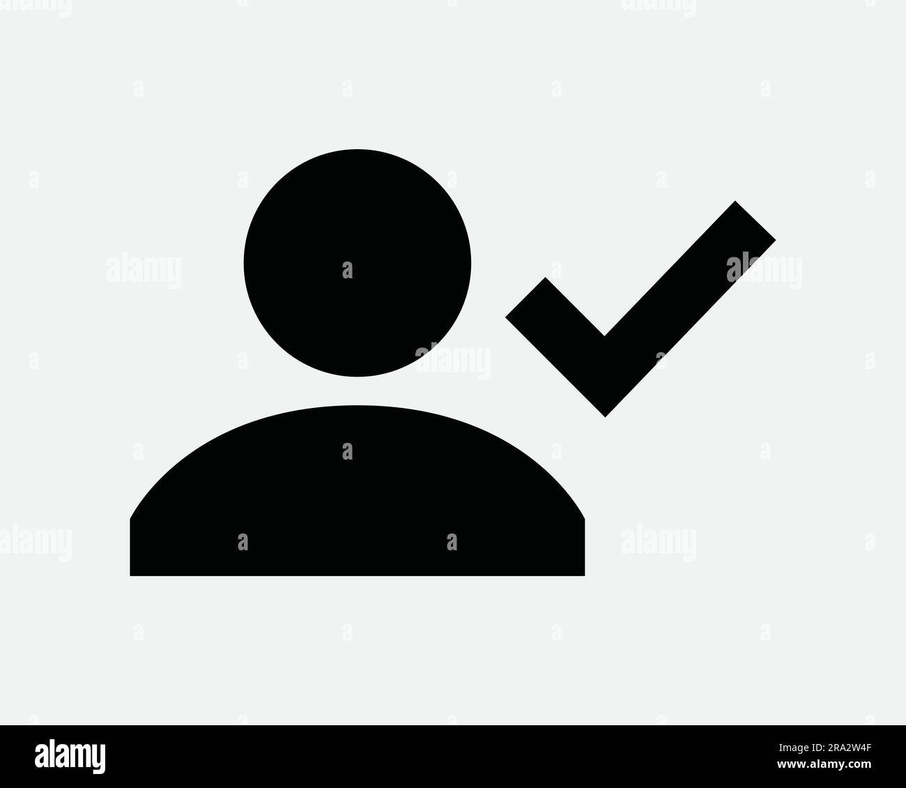 Verified User Icon Man Person Character Social Media Account Check Verify OK Status Approve Black White Graphic Clipart Artwork Symbol Sign Vector EPS Stock Vector