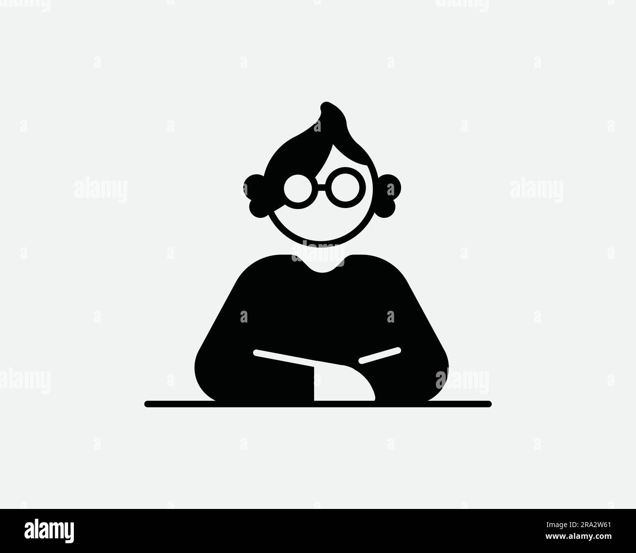 Woman Front Desk Icon. Lady Female Girl Stick Figure Reception Front Desk Customer Service Black White Graphic Clipart Artwork Symbol Sign Vector EPS Stock Vector