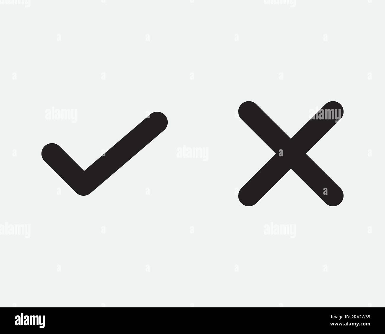 Right and Wrong Icon Yes No Right Wrong Positive Negative Tick Cross x Vote Choice Approve Black White Graphic Clipart Artwork Symbol Sign Vector EPS Stock Vector