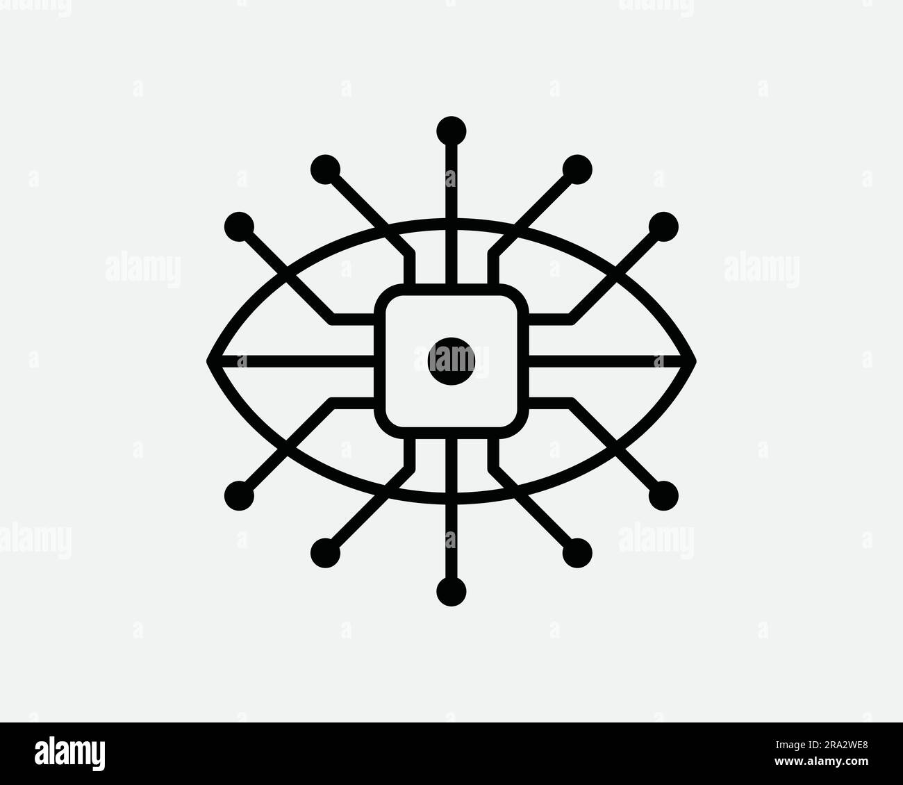 AI Vision Icon. Artificial Intelligence Robot Eye Computer Chip Technology Cyber Tech Data Black White Graphic Clipart Artwork Symbol Sign Vector EPS Stock Vector