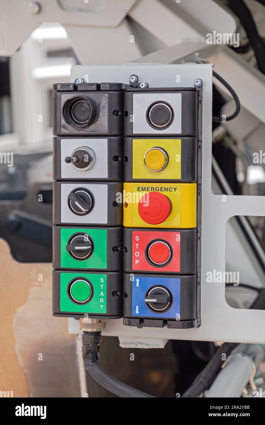 Heavy Duty Control Panel Buttons at Garbage Truck Stock Photo