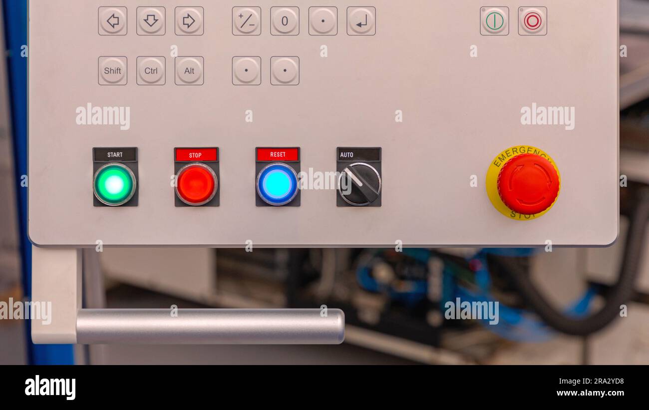 Start Stop Reset Buttons Switch Machine Control Panel Workshop Stock ...