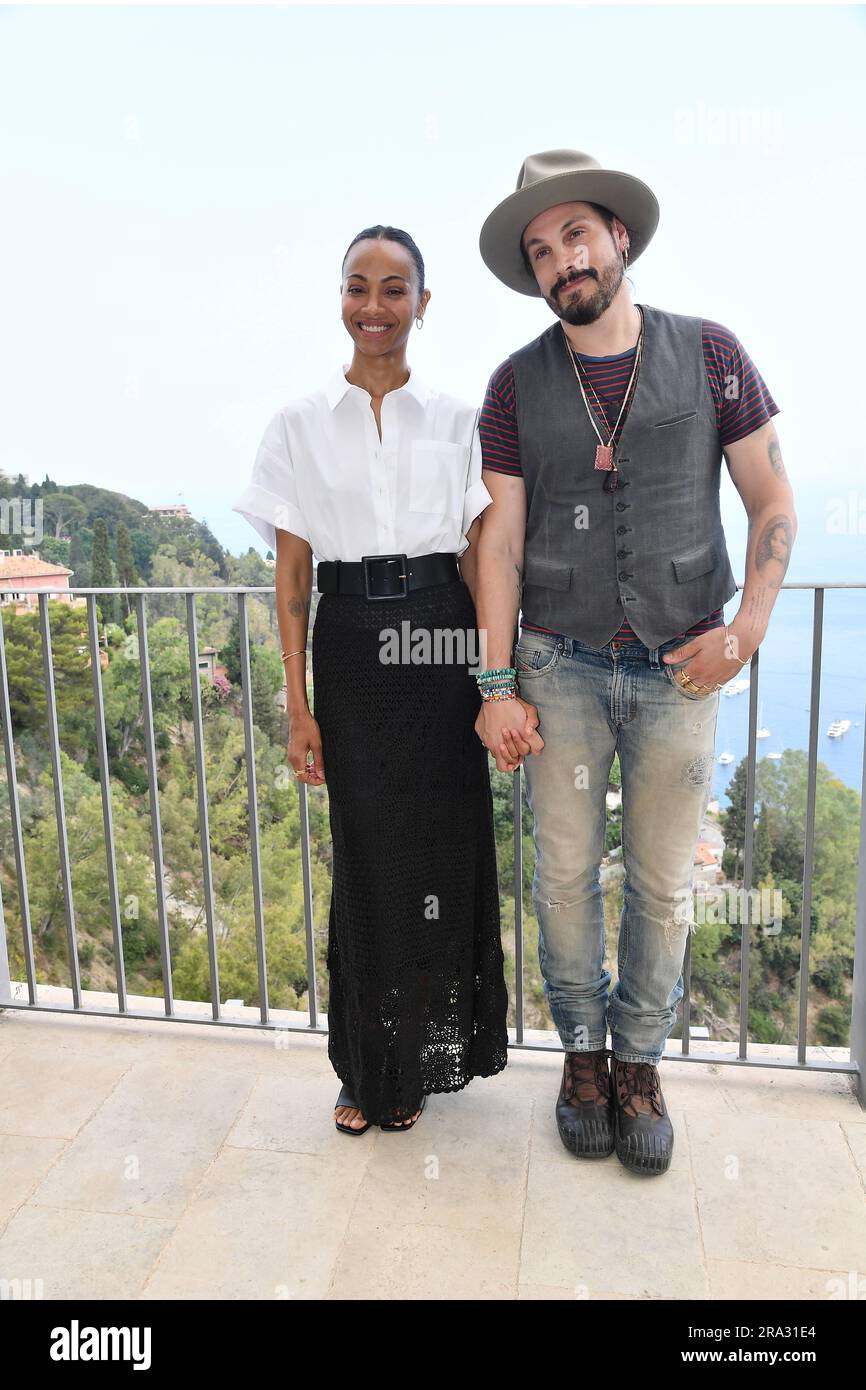 Taormina : 69th Film Festival . Photocall The absence of eden . In the photo : Zoe Saldana and Marco Perego Stock Photo