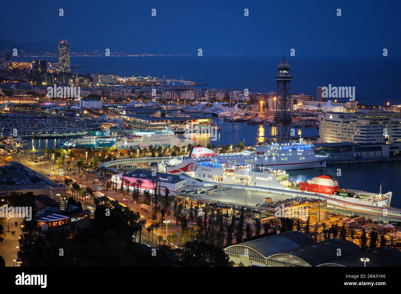 Aerial view of Barcelona city and port with yachts Stock Photo - Alamy
