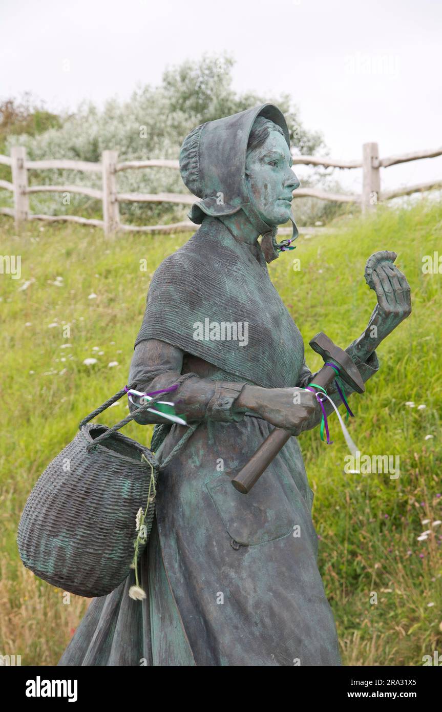 Bronze statue of the pioneering palaeontologist and fossil hunter Mary