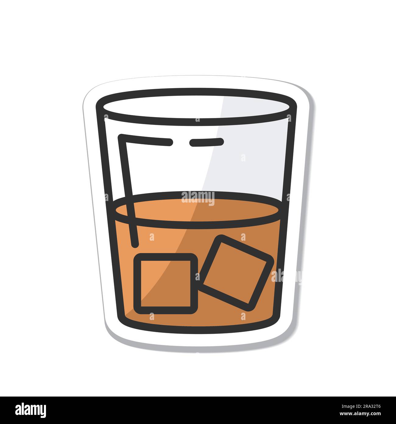 Sticker glass of whiskey isolated vector illustration, minimal design