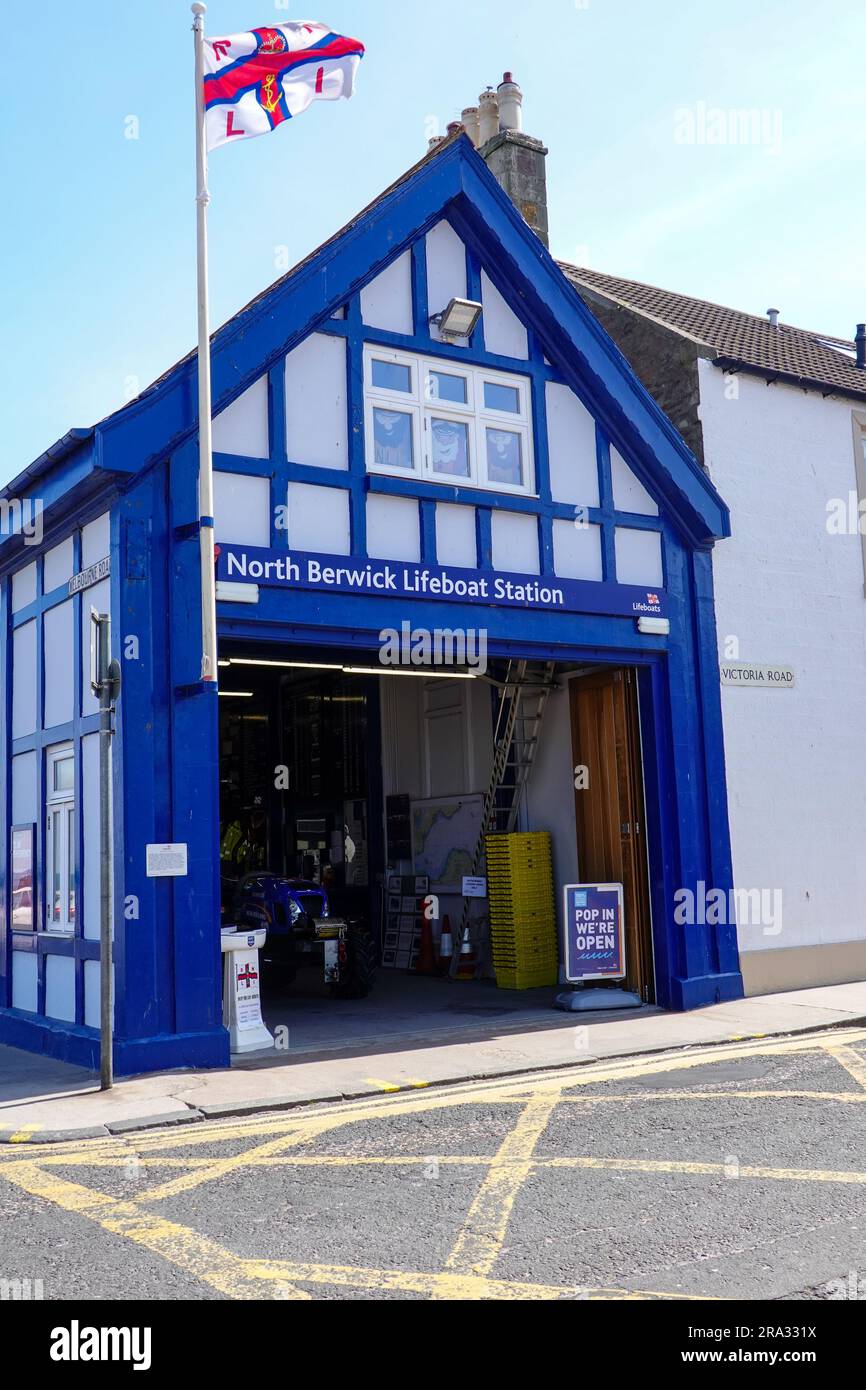 North Berwick Lifeboat Station, with RNLI flag. Landmark on Victoria