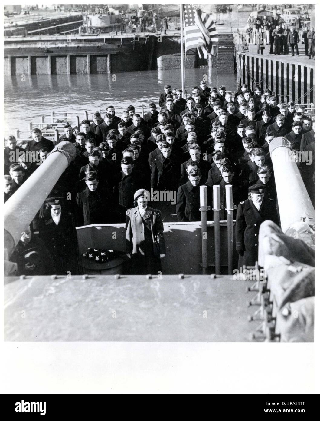 USS Higbe Commissioning. This photograph depicts the commissioning of the USS Higbe, which is the first combat vessel named after a Navy nurse, Lieutenant Commander Lindquist. 1946 - 1946. Northeast Region (Boston, MA). Photographic Print. Department of the Navy. First Naval District. Office of the Assistant Chief of Staff for Administration. Office of the Historical Officer. ca. 1941-ca. 1946. Administrative History of the First Naval District in World War II Stock Photo