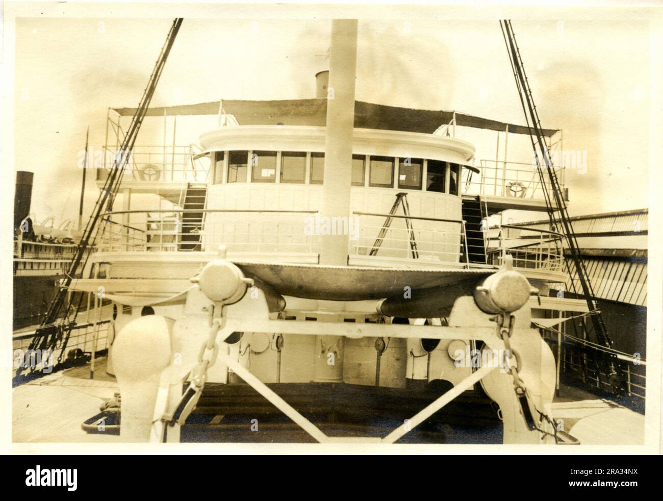 Photograph of the Fore Side of the Bridge of the SS City of St. Louis. Photograph Of Fore Side Of Bridge. Date: - July 19, 1918. Photograph Of: - S. S. City Of St Louis. Nationality: - American. Tonnage: - 5425. Captain: - L. Dalzell. Owners: - Ocean S. S. Co. Where From: - Boston, Mass. Destination: - Boston, Mass. Where Photographed: - Savannah, GA. Sixth Naval District. By Whom Photographed: - J. B. Dearborn. Date Photographed: - July 13th., 1918.. 1918-07-13T00:00:00. Stock Photo