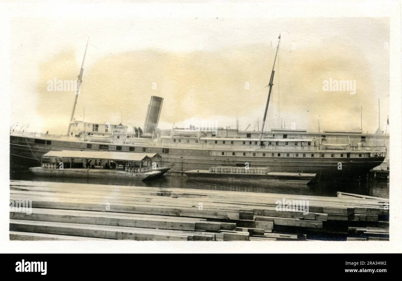 Photograph of the Port View of the SS Persian. Photograph Of Port View. May 18th., 1918. Photograph of S. S. Persian:- Nationality: - American, Tonnage:- 2677. Captain:- W. E. Payne. Owners:- Merch. & Miners Trans. Co. Where from:- Philadelphia, Penn. Dest. Phila. Philadelphia via Savannah & Balto. Baltimore. Where photographed: -Jacksonville, Fla. Sixth Naval District. By whom:- J. Boyd Dearborn. Date:- May 9th., 1918.. 1918-05-09T00:00:00. Stock Photo