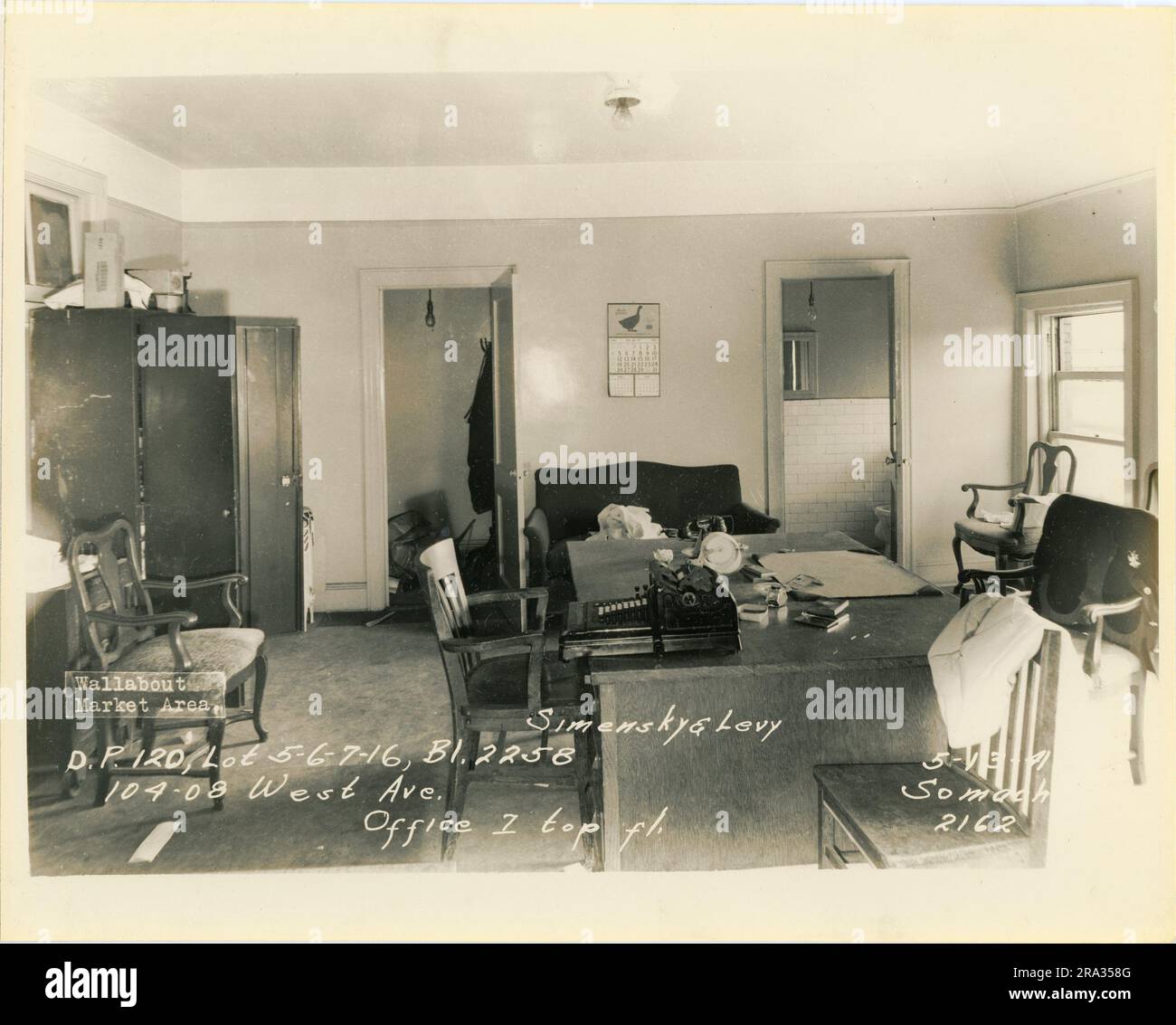 Photograph of interior of lots 5-6-7-16, Bl. 2258, 104-08 West Ave, office on top floor of Simensky & Levy, D.P. 120. Stock Photo