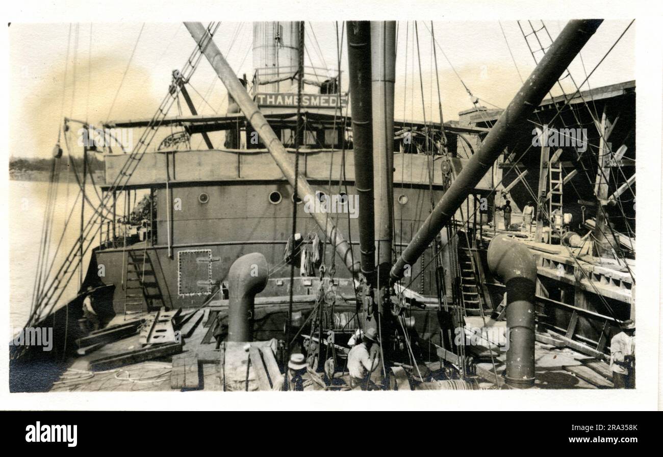 Photograph of the Fore Side of the Bridge of the SS Thamesmede. Photograph of foreside fore side of bridge. May 17th., 1918. Photograph of S. S. Thamesmede:- Nationality- British. Tonnage- 3618.9. Captain- A. Hemsley. Owners- Adams & Co. New Castle, Eng. (on the Tyne) Newcastle upon Tyne, Eng.. Where from- Straight of Gibralter Strait of Gibraltar, Dest. Bordeux Bordeaux, France. Where photographed- Savannah, Ga. Sixth Naval District. By whom photographed- J. Boyd Dearborn. Date photographed- May 11th., 1918.. 1918-05-11T00:00:00. Stock Photo