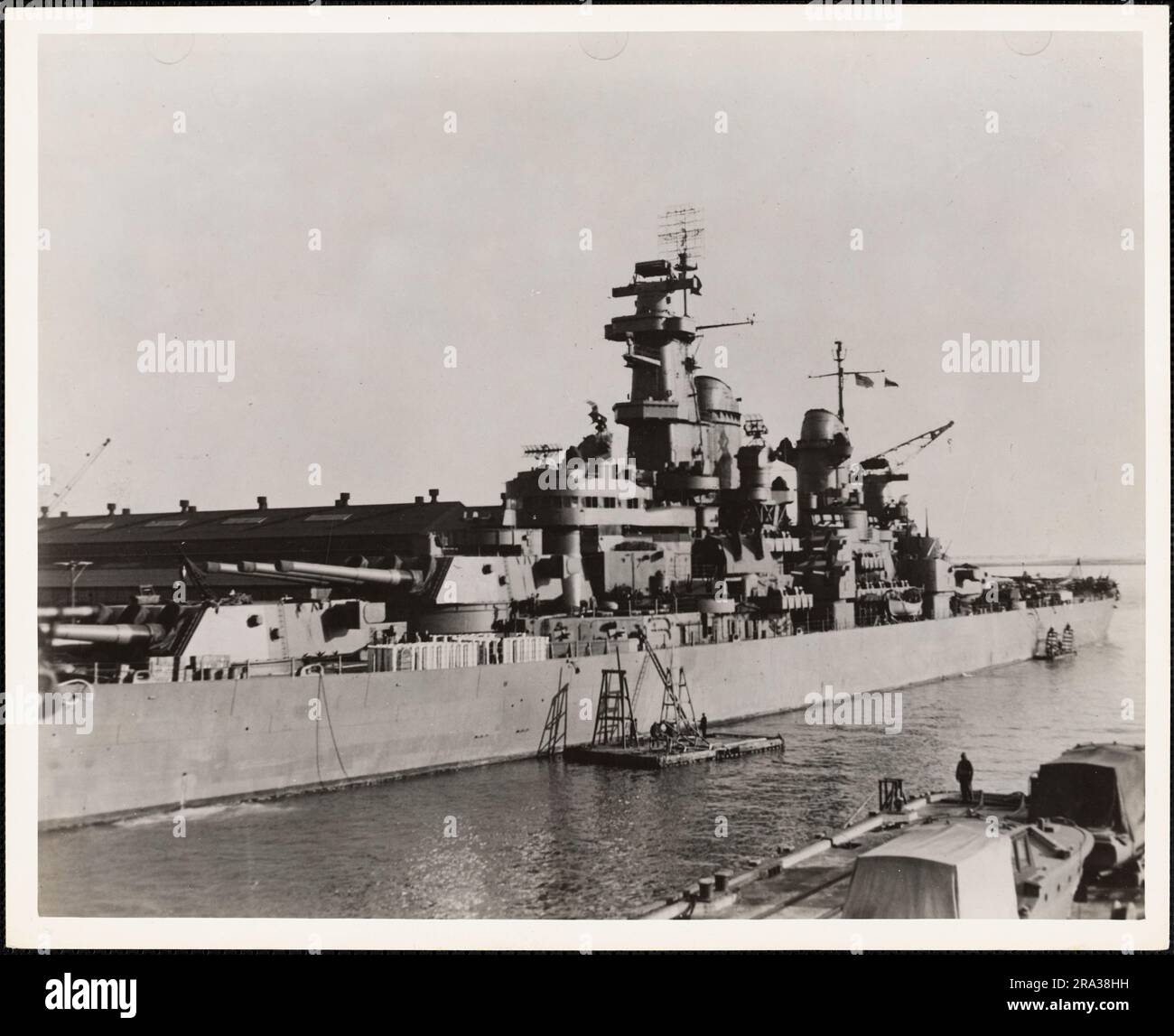Iowa-Class Battleship USS New Jersey (BB-62) Overhauled at the U.S. Naval Dry Dock. Administrative History of the First Naval District in World War II Stock Photo