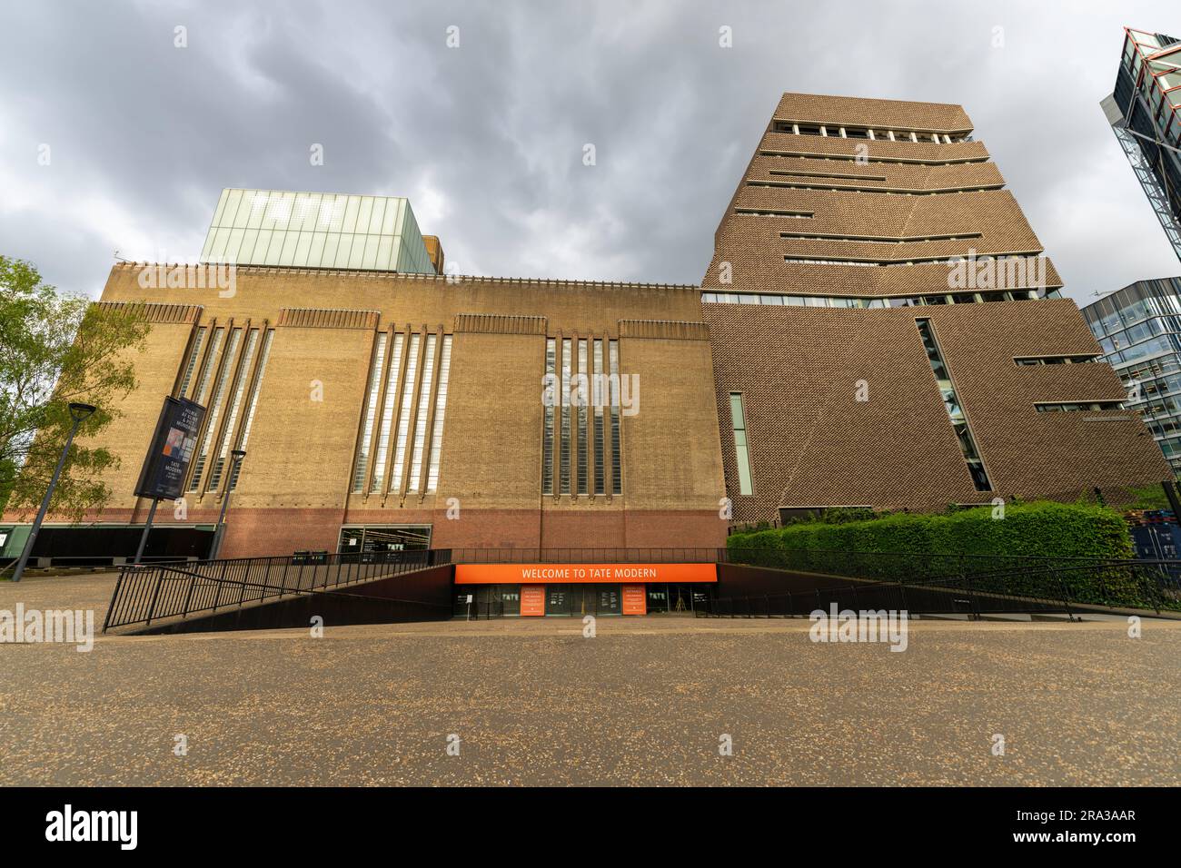 Tate Modern entrance, a modern, contemporary art museum in London, on the Thames river. Modern architecture interior and exterior. A top attraction. Stock Photo