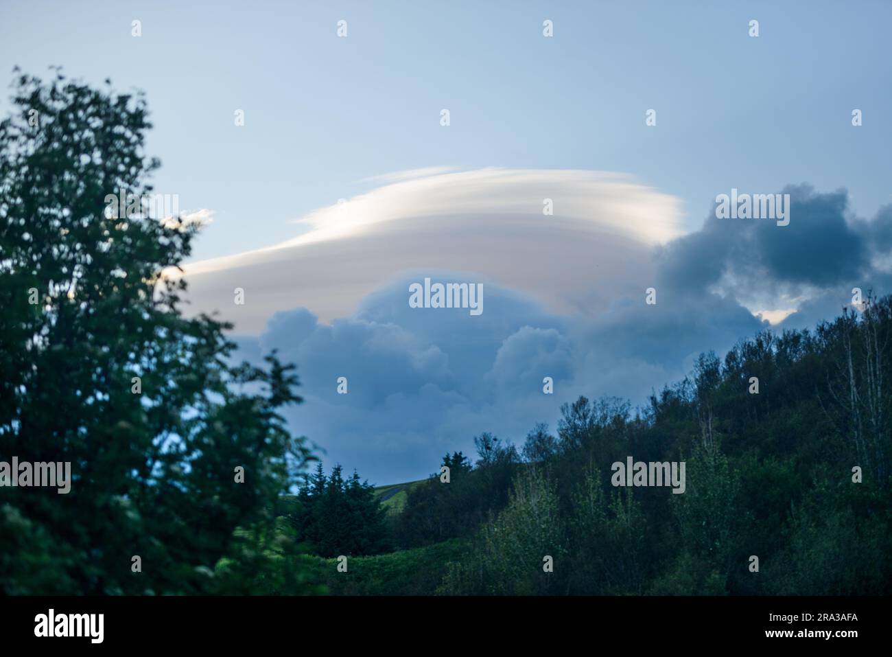 Cloudy summer sunset above the forest Stock Photo - Alamy