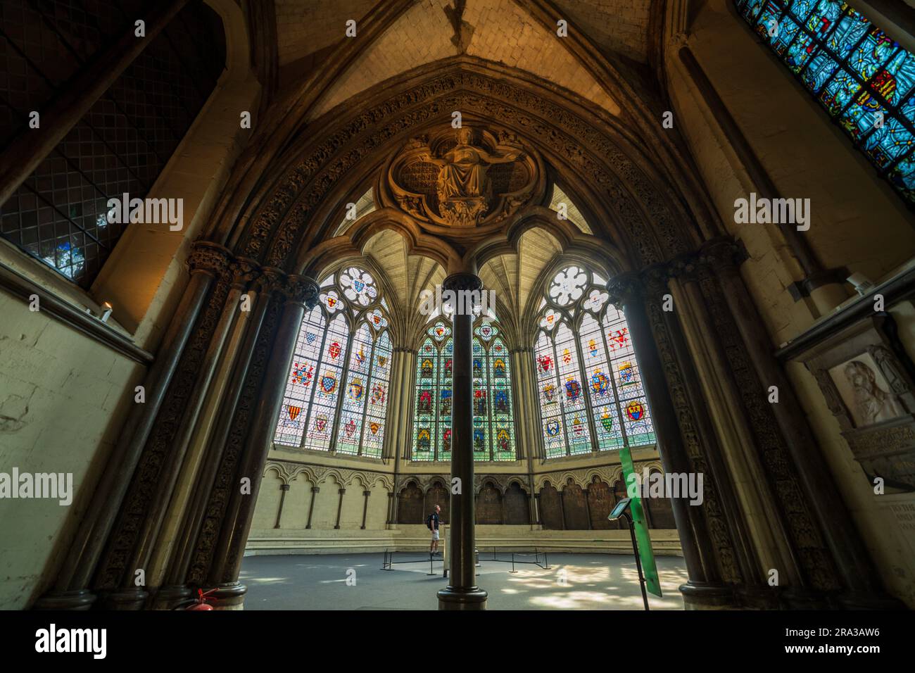 Interior of Westminster Abbey, a historic church and major attraction in London. Visit the Cloisters, Henry VII Lady Chapel and tombs of the monarchs. Stock Photo